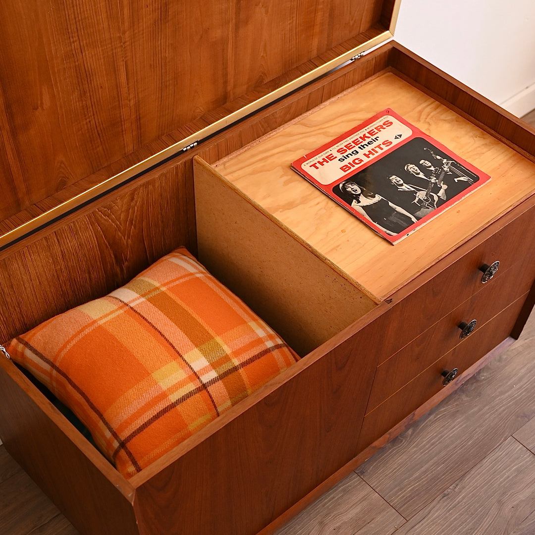 Mid Century Teak Sideboard Chest Trunk Drawers on Wheels