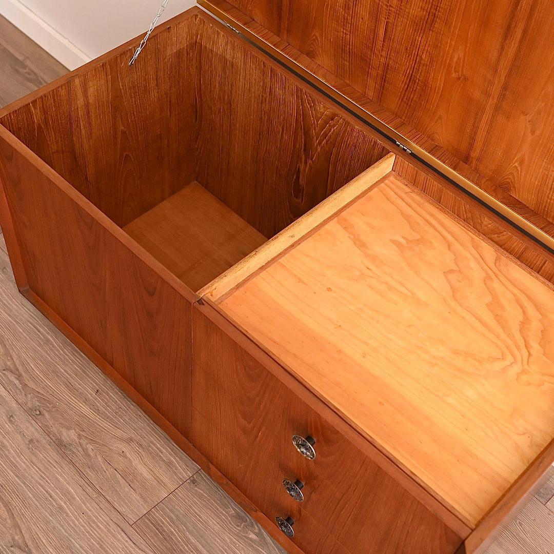 Mid Century Teak Sideboard Chest Trunk Drawers on Wheels