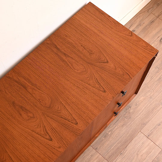 Mid Century Teak Sideboard Chest Trunk Drawers on Wheels