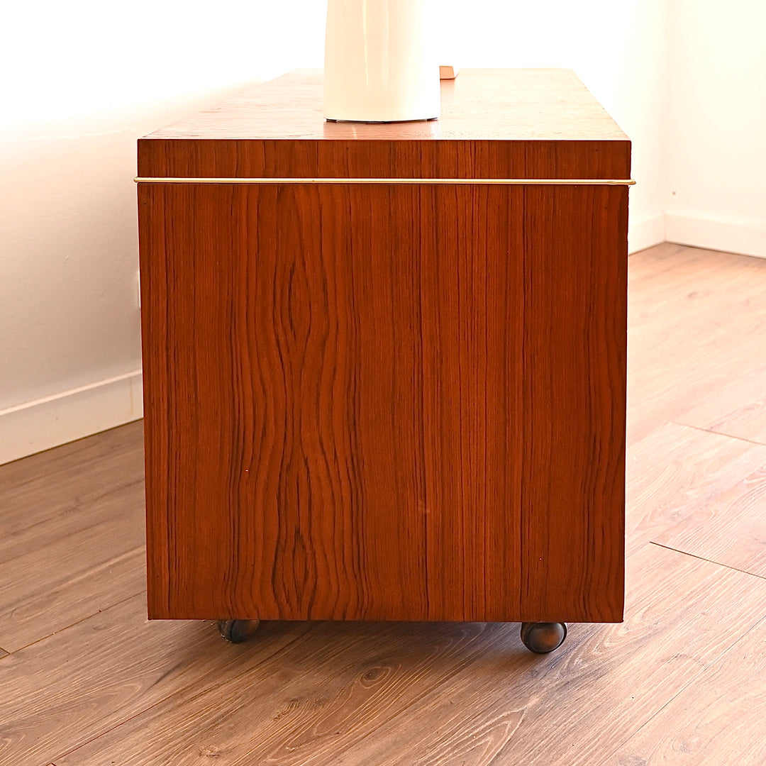 Mid Century Teak Sideboard Chest Trunk Drawers on Wheels