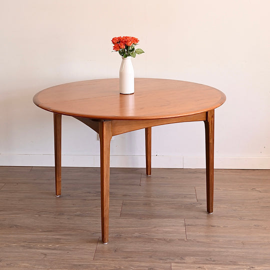 Mid Century Teak Round Extendable Dining Table by Fler