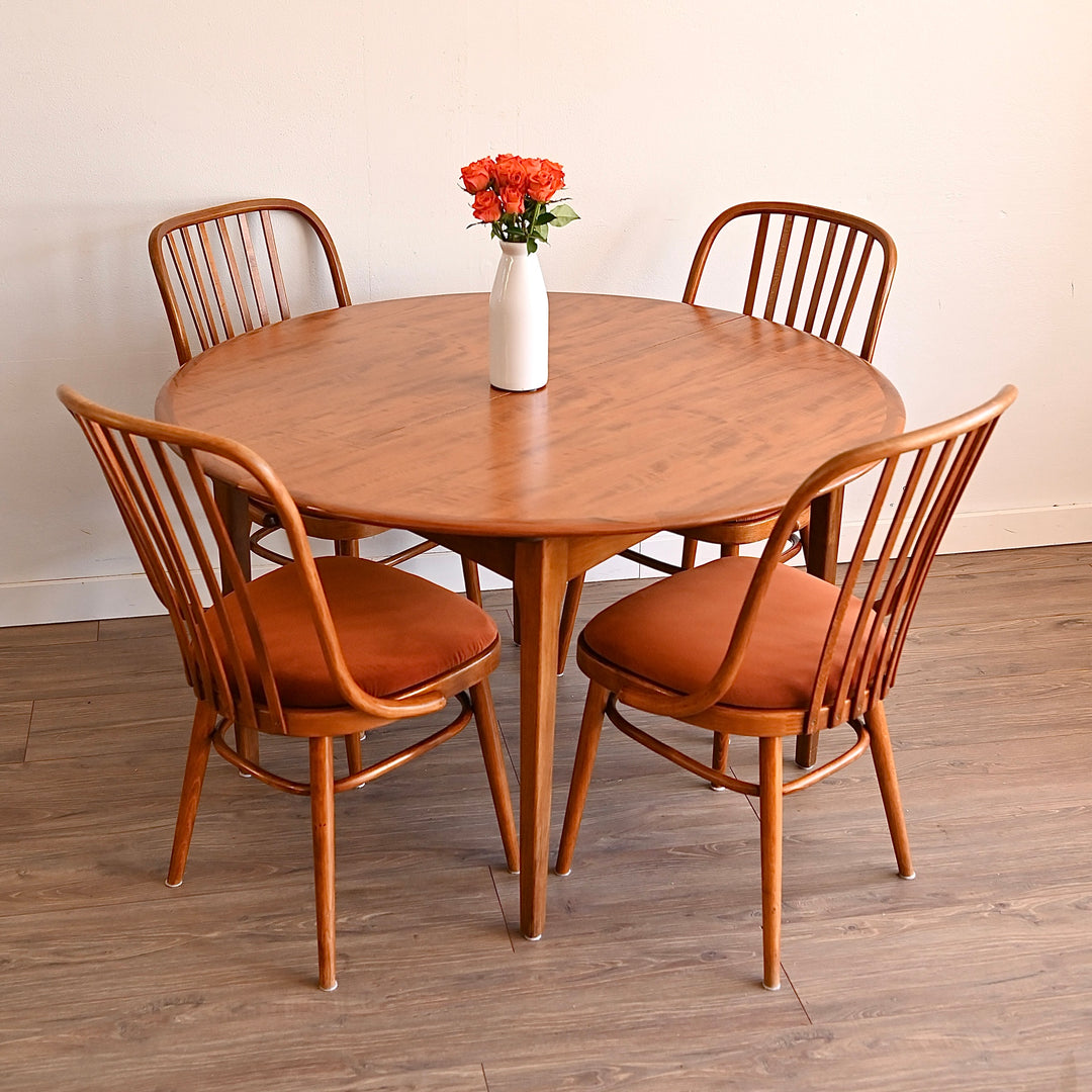 Mid Century Teak Round Extendable Dining Table by Fler