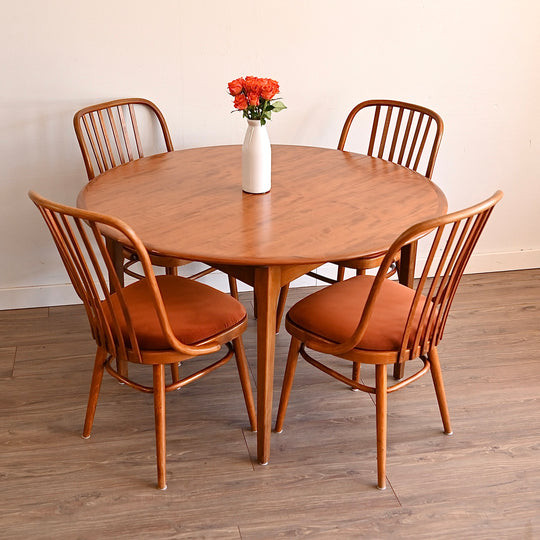Mid Century Teak Round Extendable Dining Table by Fler