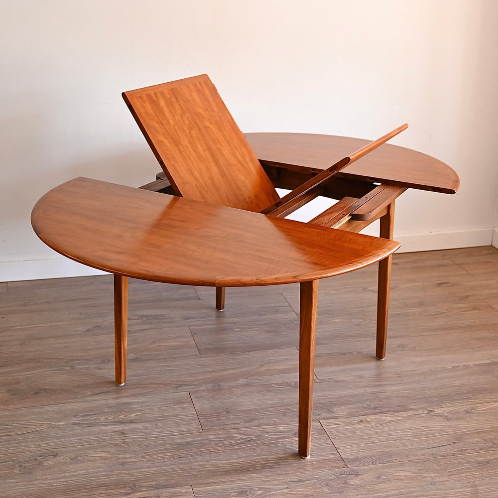 Mid Century Teak Round Extendable Dining Table by Fler