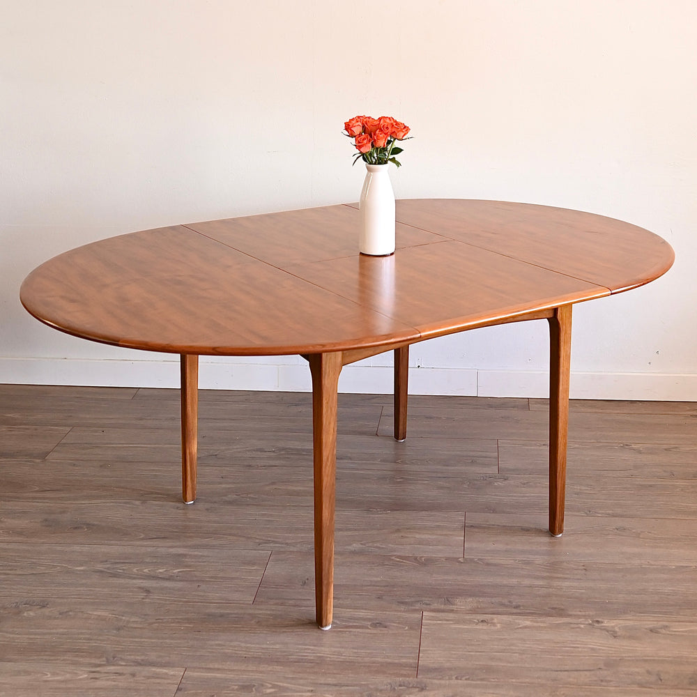 Mid Century Teak Round Extendable Dining Table by Fler