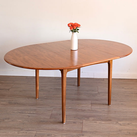 Mid Century Teak Round Extendable Dining Table by Fler