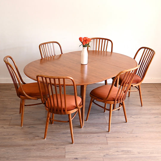 Mid Century Teak Round Extendable Dining Table by Fler