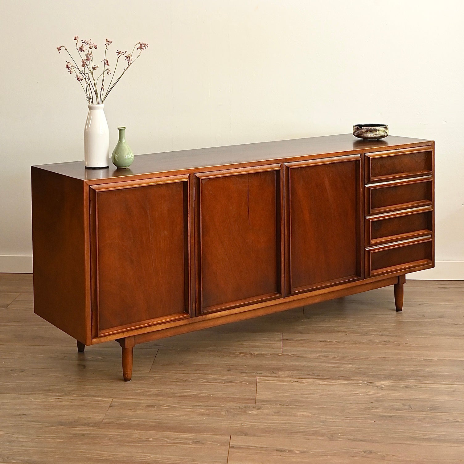 Mid Century Walnut Sideboard LP Record Cabinet