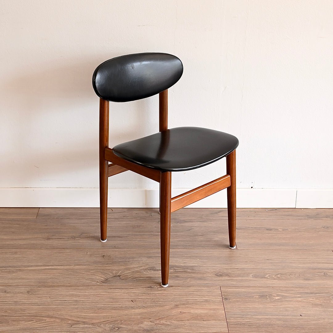 6x Mid Century Teak Black Vinyl Dining Chairs by Elite