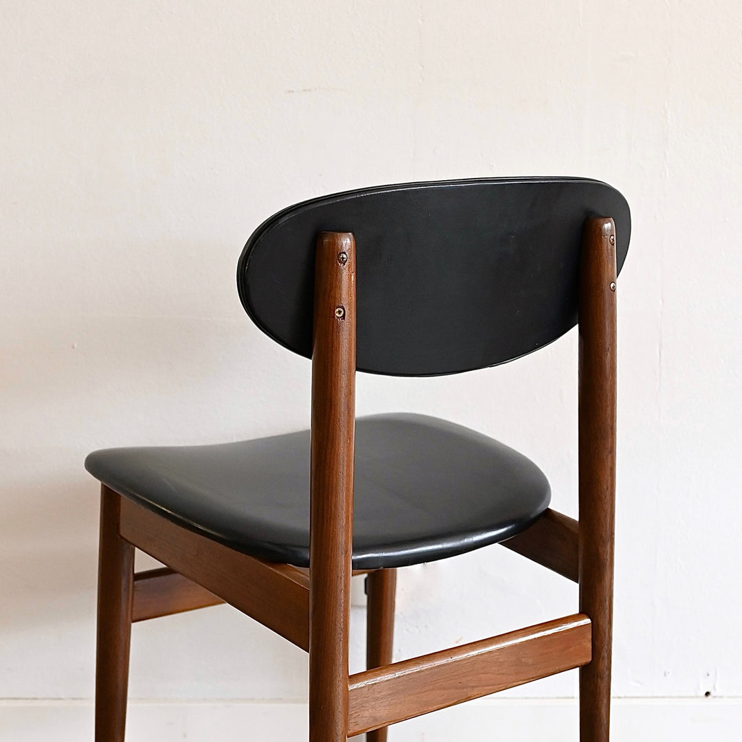 6x Mid Century Teak Black Vinyl Dining Chairs by Elite
