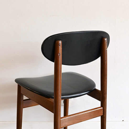 6x Mid Century Teak Black Vinyl Dining Chairs by Elite