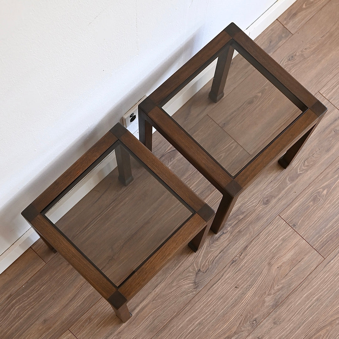 Mid Century Walnut Side Table Pair by Chiswell