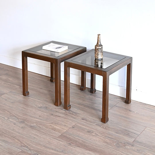 Mid Century Walnut Side Table Pair by Chiswell