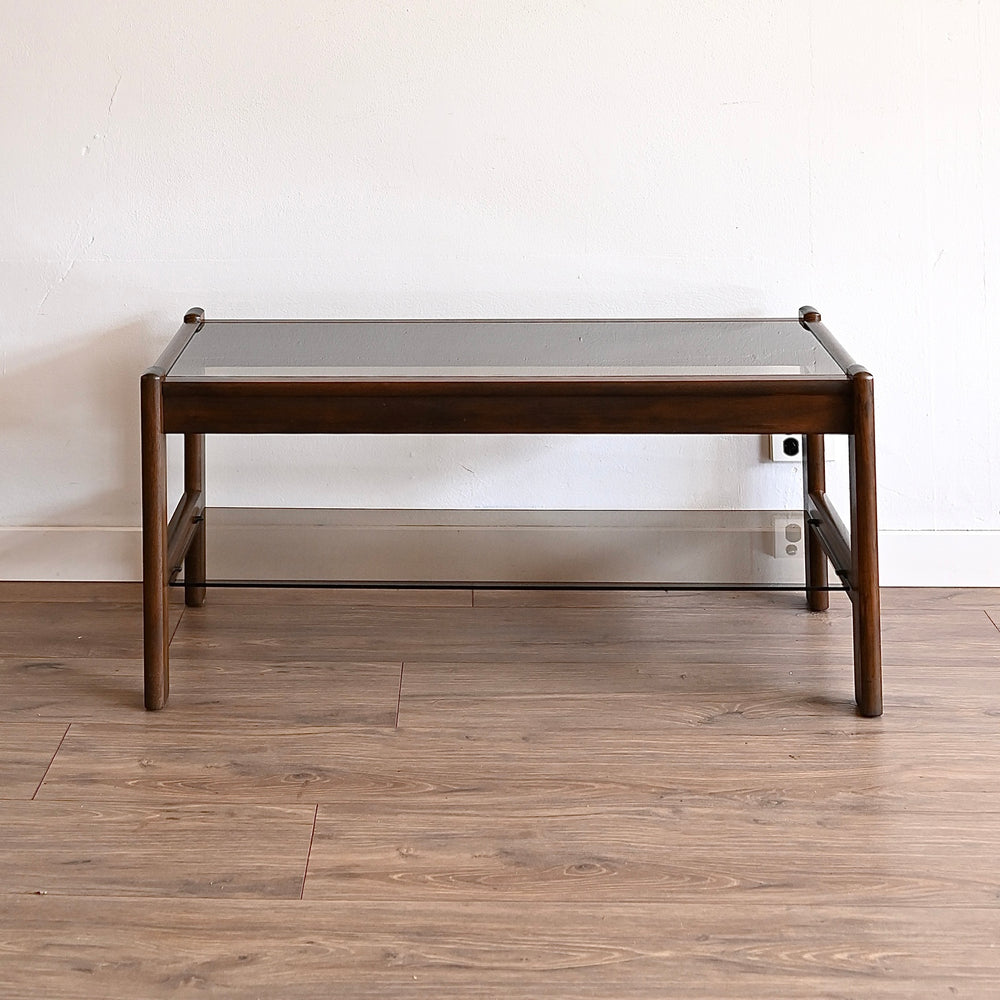 Mid Century Walnut Smoked Glass Coffee Table by Chiswell