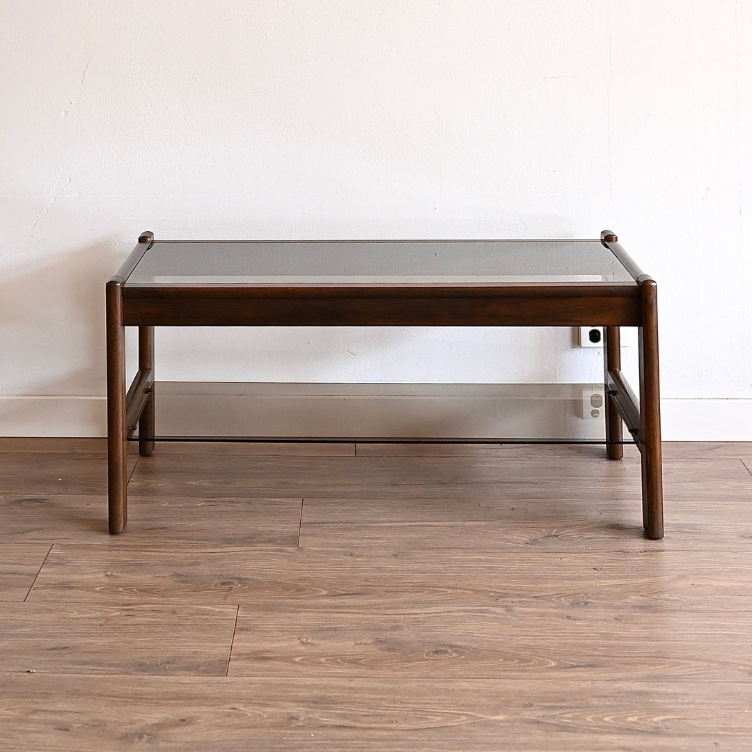 Mid Century Walnut Smoked Glass Coffee Table by Chiswell