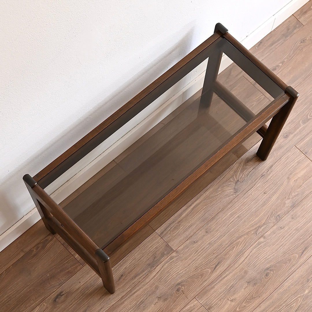 Mid Century Walnut Smoked Glass Coffee Table by Chiswell