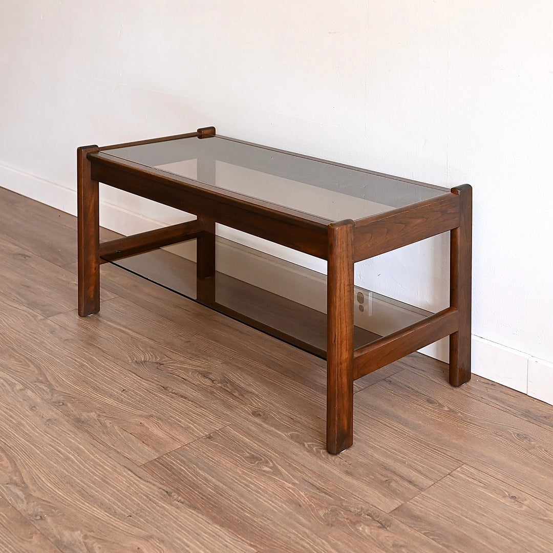 Mid Century Walnut Smoked Glass Coffee Table by Chiswell