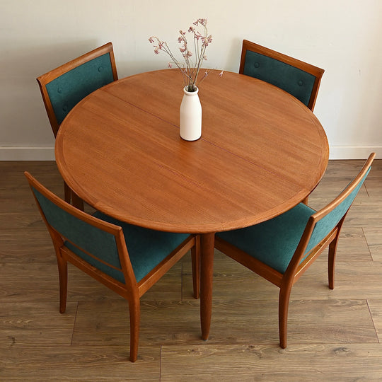 Mid Century Teak Round Extendable Dining Table by Dickinson