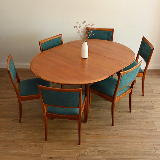 Mid Century Teak Round Extendable Dining Table by Dickinson