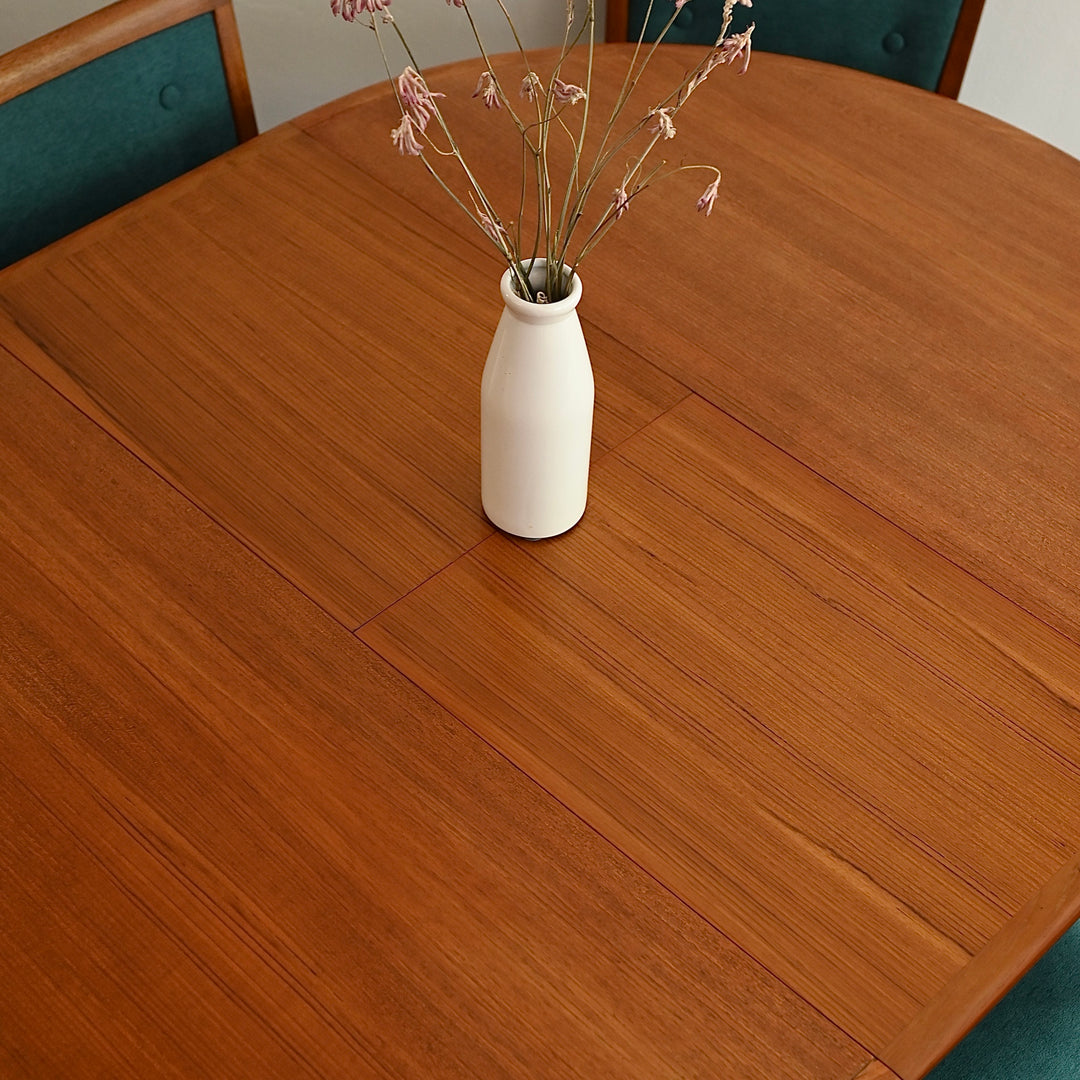 Mid Century Teak Round Extendable Dining Table by Dickinson