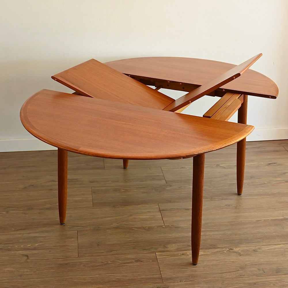 Mid Century Teak Round Extendable Dining Table by Dickinson