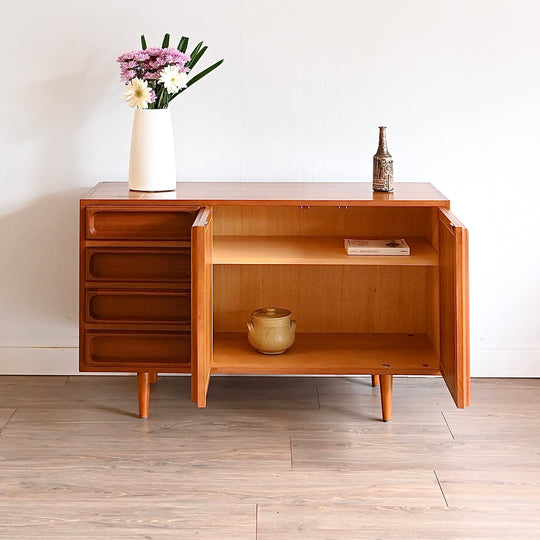 Mid Century Teak Sideboard LP Record Cabinet with Drawers by Chiswell