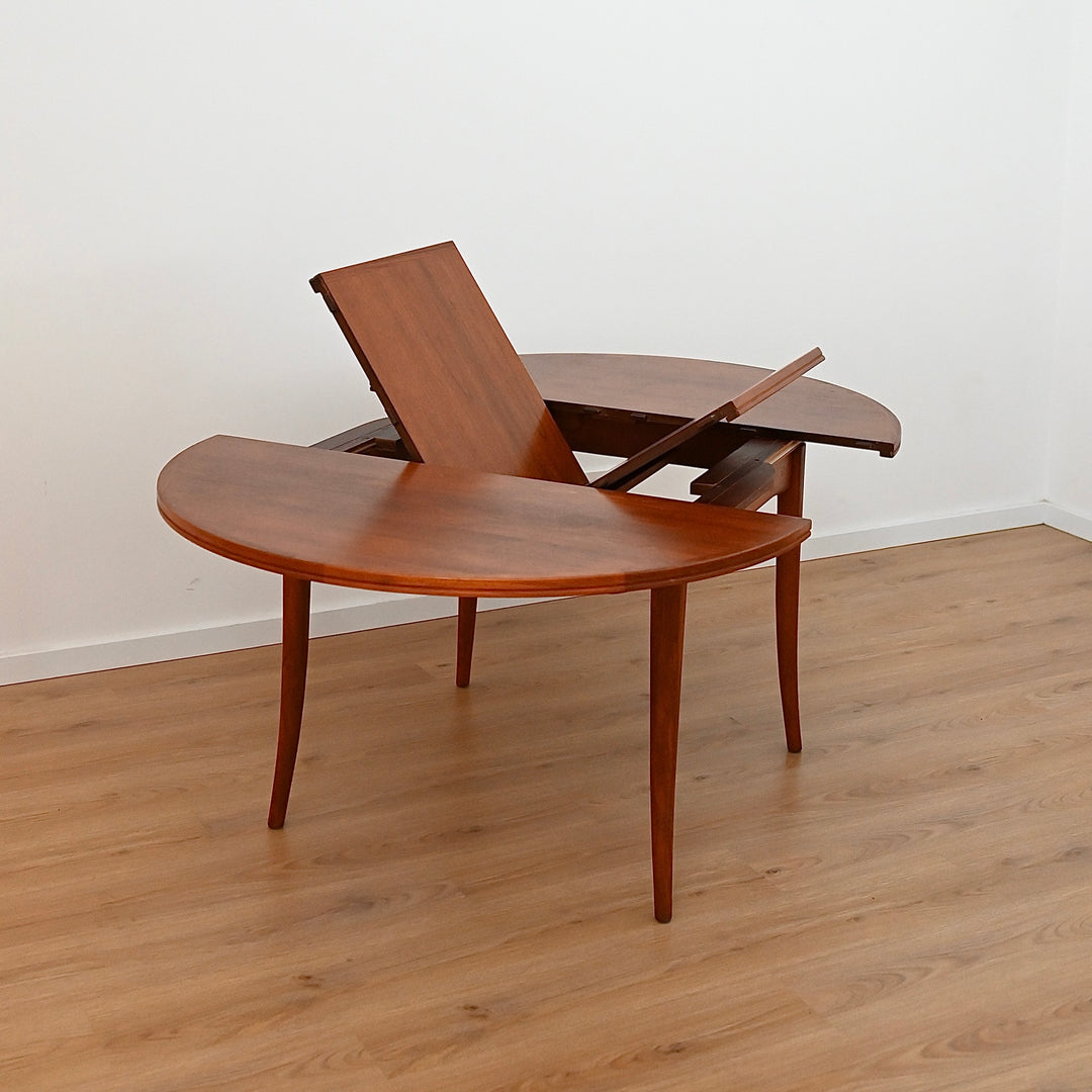 Mid Century Round Parker Teak Dining Table with Butterfly Extension