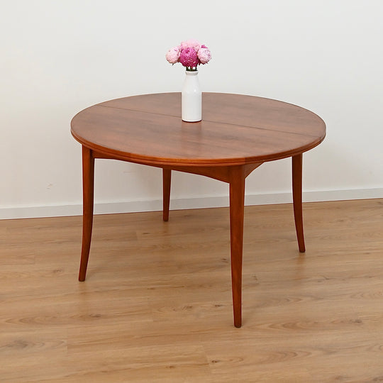 Mid Century Round Parker Teak Dining Table with Butterfly Extension