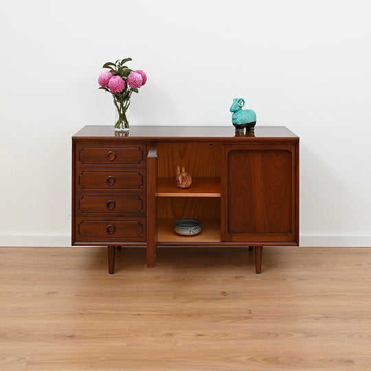 Mid Century Walnut Sideboard LP Record Cabinet Drawers by Chiswell