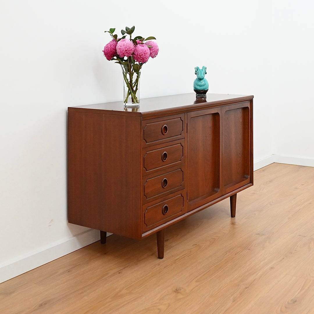 Mid Century Walnut Sideboard LP Record Cabinet Drawers by Chiswell