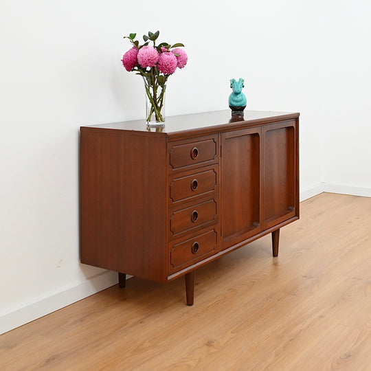Mid Century Walnut Sideboard LP Record Cabinet Drawers by Chiswell