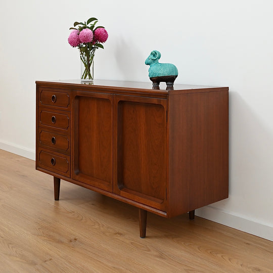 Mid Century Walnut Sideboard LP Record Cabinet Drawers by Chiswell