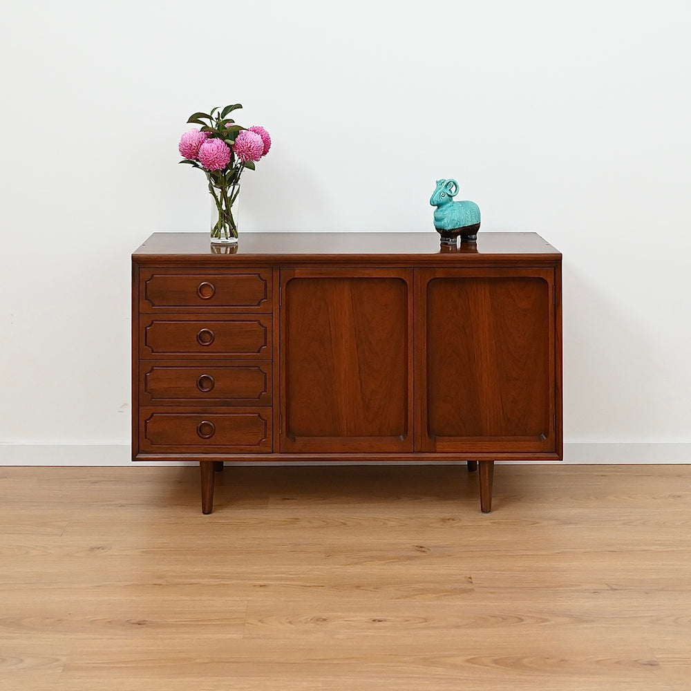 Mid Century Walnut Sideboard LP Record Cabinet Drawers by Chiswell