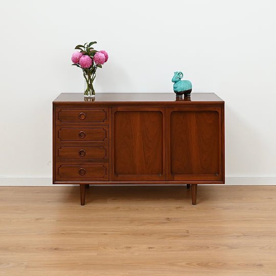 Mid Century Walnut Sideboard LP Record Cabinet Drawers by Chiswell