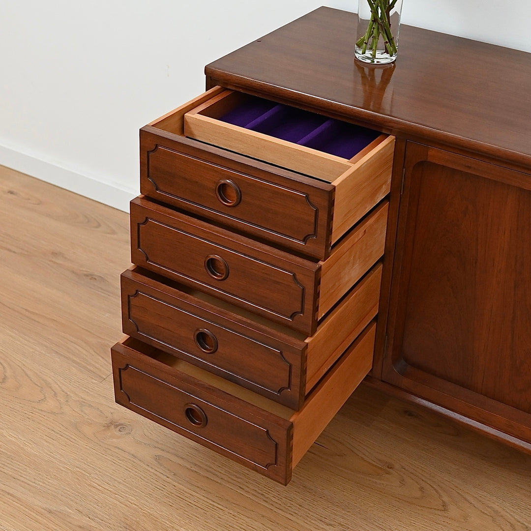 Mid Century Walnut Sideboard LP Record Cabinet Drawers by Chiswell
