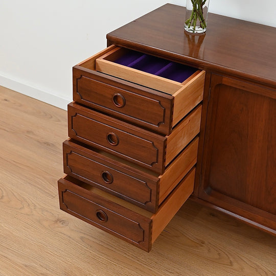 Mid Century Walnut Sideboard LP Record Cabinet Drawers by Chiswell