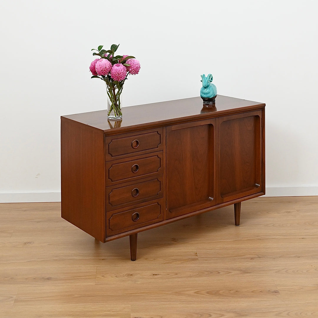 Mid Century Walnut Sideboard LP Record Cabinet Drawers by Chiswell
