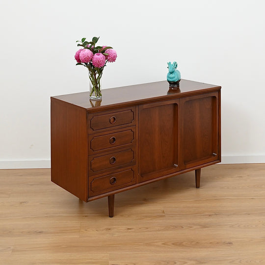 Mid Century Walnut Sideboard LP Record Cabinet Drawers by Chiswell
