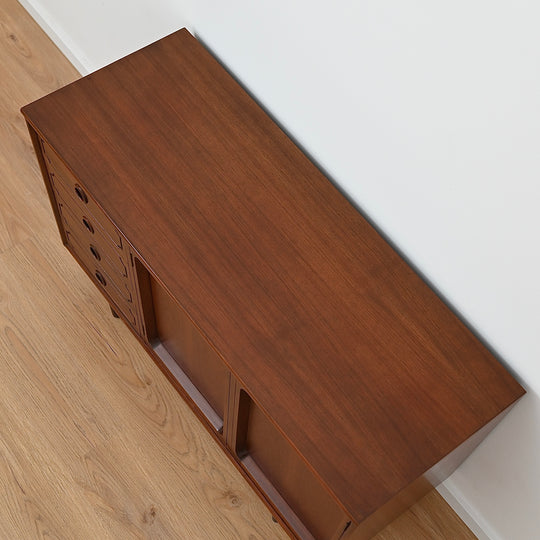 Mid Century Walnut Sideboard LP Record Cabinet Drawers by Chiswell