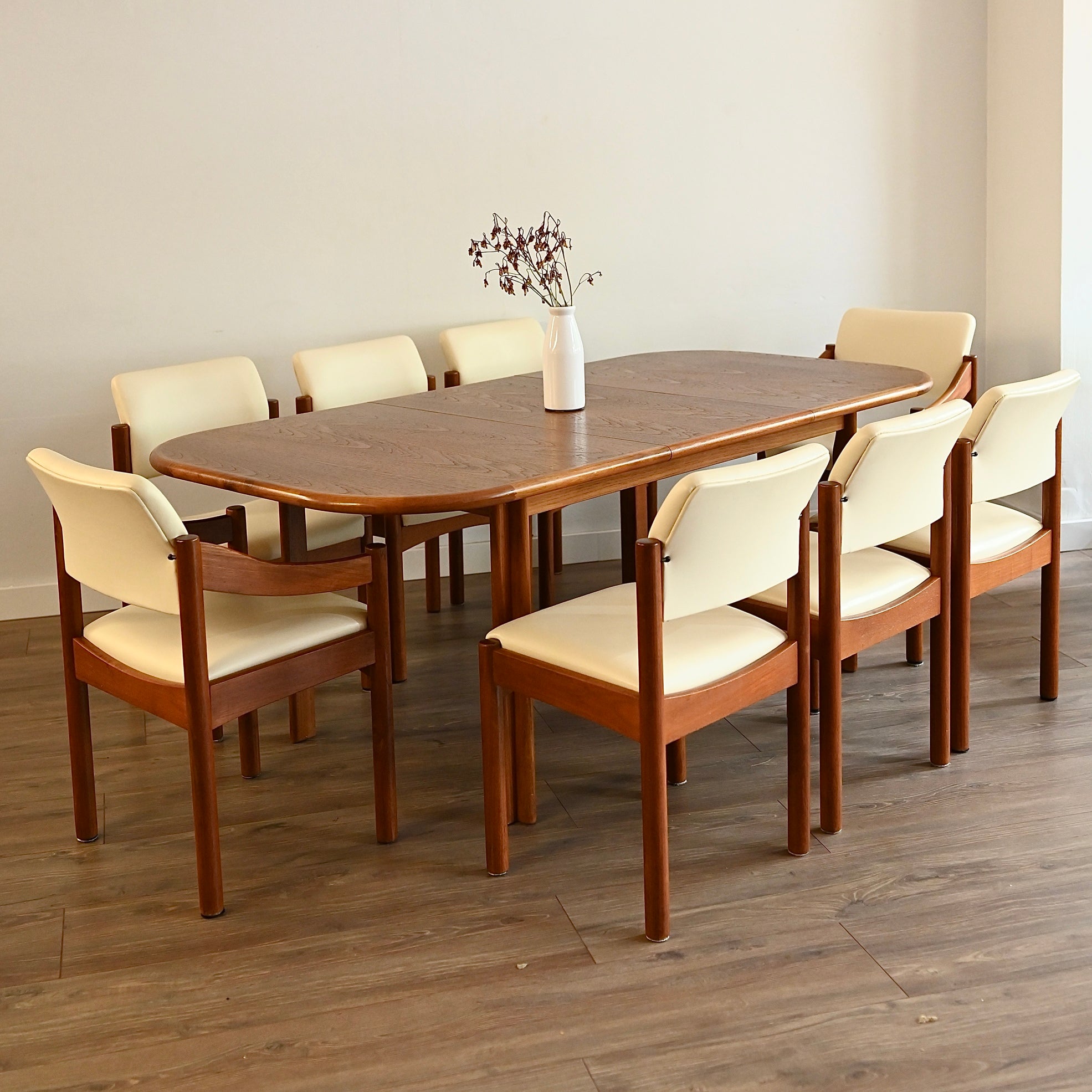 8x Mid Century Teak Vinyl Dining Chairs by Chiswell