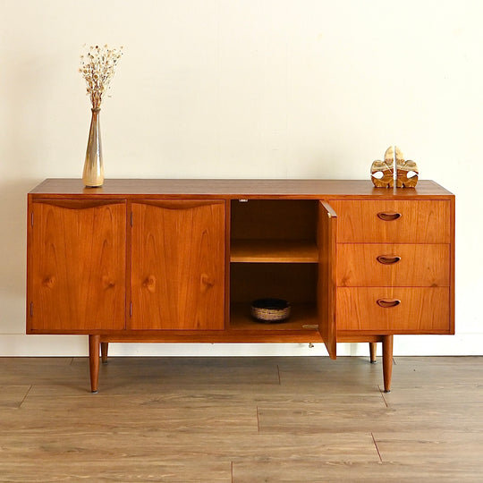 Mid Century Teak Wave Handle Sideboard Buffet Cabinet by Chiswell