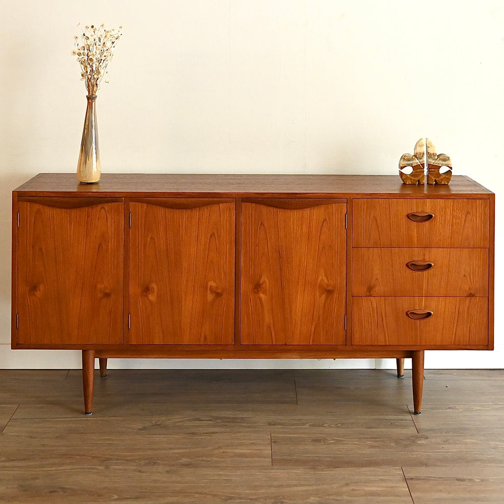 Mid Century Teak Wave Handle Sideboard Buffet Cabinet by Chiswell