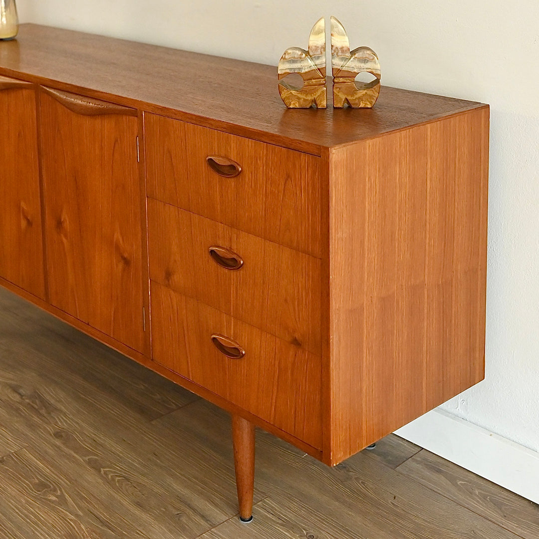 Mid Century Teak Wave Handle Sideboard Buffet Cabinet by Chiswell