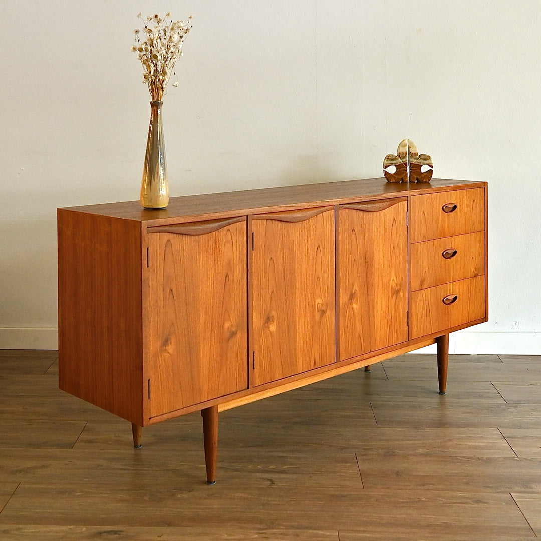 Mid Century Teak Wave Handle Sideboard Buffet Cabinet by Chiswell