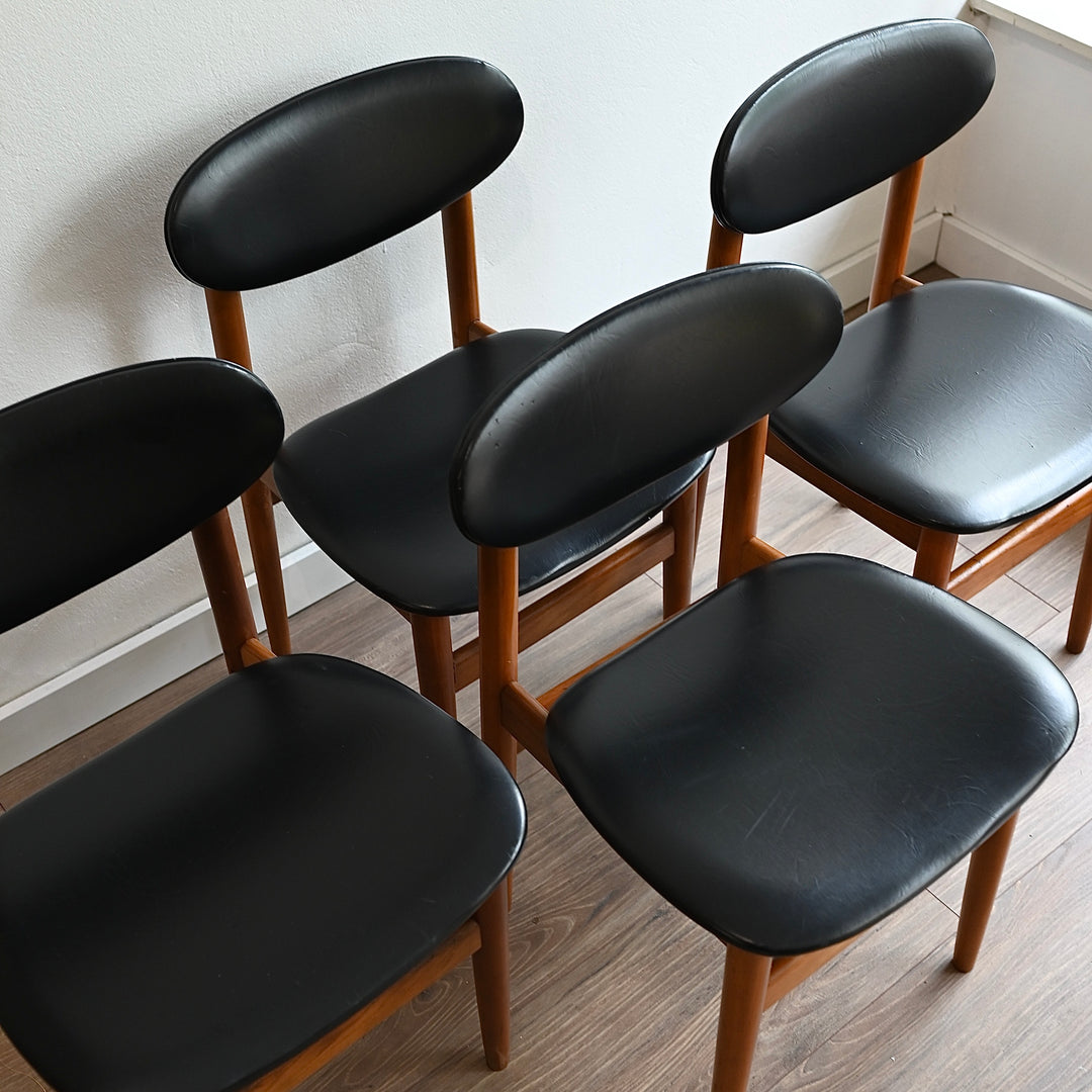 4x Mid Century Teak Vinyl Dining Chairs by Elite