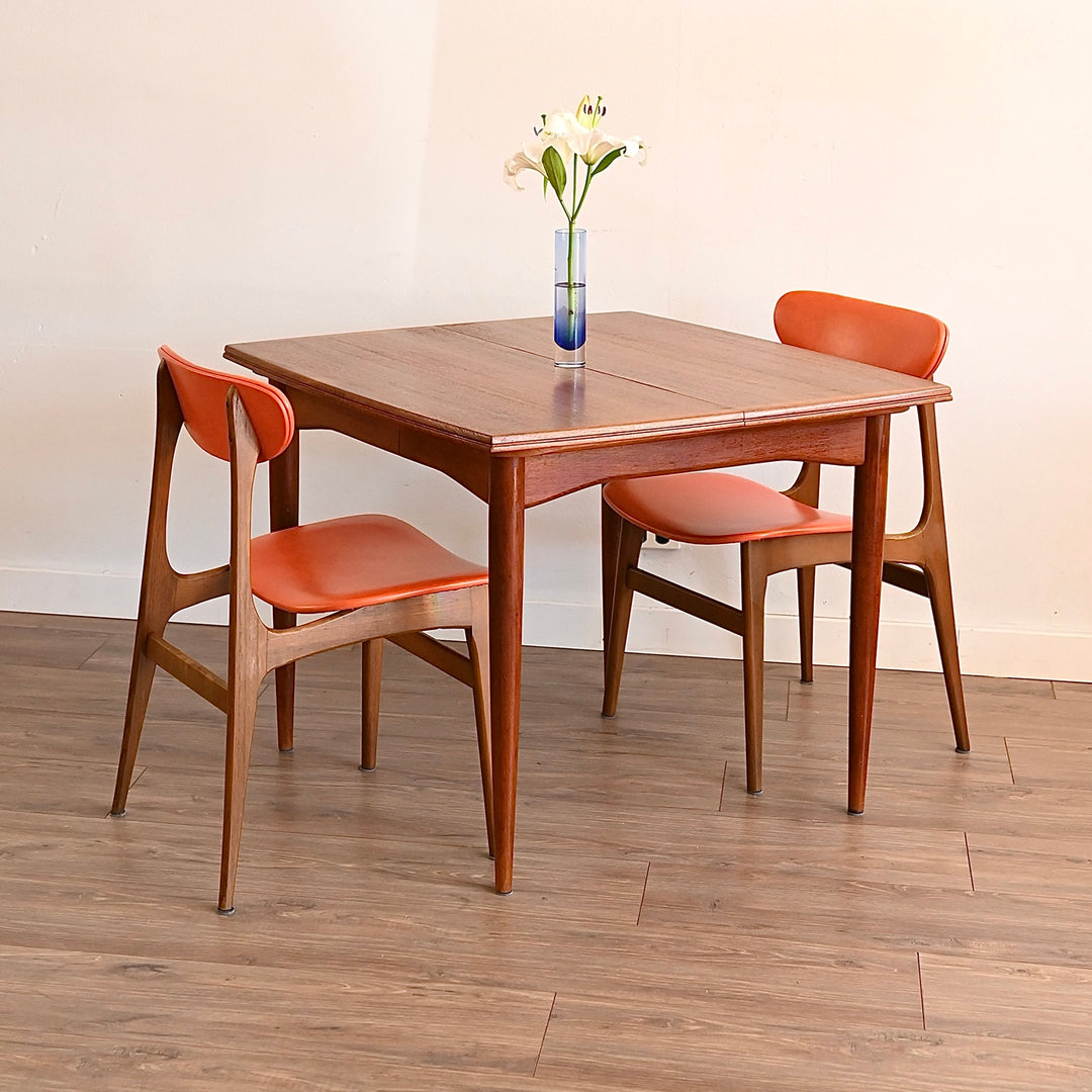 Parker Teak Mid Century Square Extendable Dining Table
