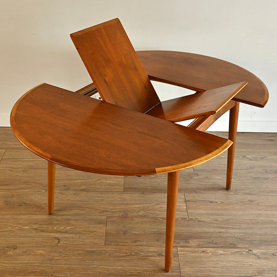 Mid Century Teak Round Extendable Dining Table