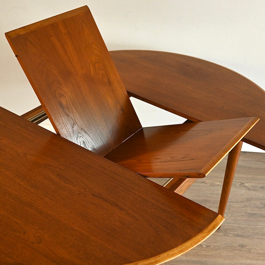 Mid Century Teak Round Extendable Dining Table