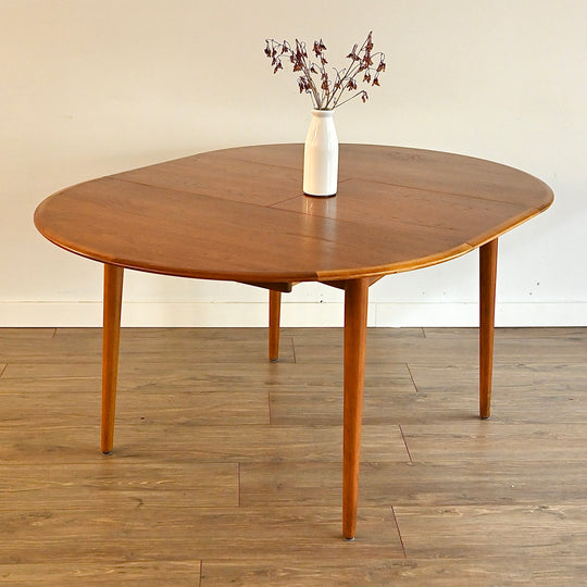 Mid Century Teak Round Extendable Dining Table