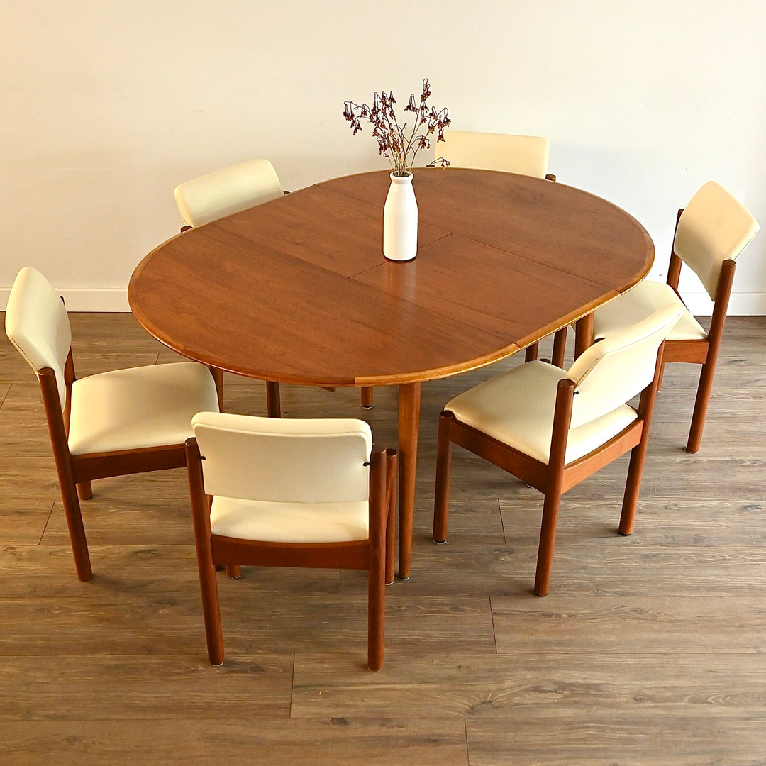 Mid Century Teak Round Extendable Dining Table